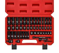 CASOMAN 3/8" Drive Impact Socket Set, 49 Piece Standard SAE and Metric Sizes (5/16-Inch to 3/4-Inch and 8-22 mm), 6 Point, Cr-V Steel Socket Set