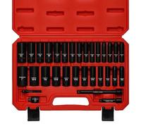CASOMAN 3/8-Inch Deep Impact Socket Set, Metric & SAE, 31Piece Socket Set, CR-V, Includes Extension Bar (3, 6-inch) & Adapters, Heavy Duty Storage Case