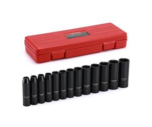 CASOMAN 3/8-Inch Drive Impact Socket Set, 6-Point, Metric, Deep, CR-V, 7mm to 19mm, 13 Piece Set