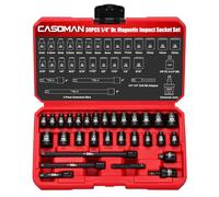 CASOMAN 30PCS 1/4” Drive Magnetic Shallow Impact Socket Set, 6 Point, CR-MO, SAE & Metric, Include Extension Bars, Socket & Hex Shank Adapters, Universal Joint