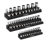 CASOMAN 3PCS Magnetic Socket Organizer, Socket Holder Kit, 1/2-inch, 3/8-inch, 1/4-inch Drive, Holds 75 Metric Sockets, Black Color, Professional Quality Tools Organizer