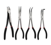 CASOMAN 4 PCS Extra Long Needle Nose Pliers Set, Include 11" Long Nose Plier, 90° & 45° Bent Nose Pliers, Long Diagonal Cutting Plier, Non-Slip Handle