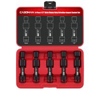 CASOMAN 5 PCS 1/2" Drive 12-Point Pinless Heavy-Duty Driveline Impact Socket Set, 5-Piece Heavy Duty Universal Joint Sockets for Driveshaft & Differential Bolts, CR-MO Steel, 3/8" 1/2" 12mm 13mm 18mm