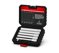 CASOMAN 6PCS 3/8-Inch Drive Extra Deep Metric Socket Set, 6 Point, 8mm, 10mm, 11mm, 12mm, 14mm, 1/4" F to 3/8" M Adapter, 120MM Deep CR-V Socket for Automotive and Industrial Applications