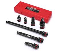 CASOMAN 7PCS 1/2" Drive Impact Socket Accessory Set, Includes Extension Bars 3" 6" 10", Socket Adapter & Reducer, Impact to 1/4" Hex Converter and Universal Joint, CR-MO Steel, for Automotive Repair