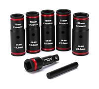 CASOMAN 7PCS Lug Nut Socket Set, 1/2”Dr. Impact Thin Wall Flip Socket Set, Half Size, Metric, 6-Point, CR-MO, 17mm x 17.5mm, 18mm x 18.5mm, 19mm x 19.5mm, 21mm x 21.5mm, 22mm x 22.5mm