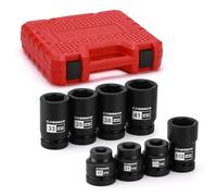 CASOMAN 8-Piece 1-Inch Drive Impact Socket Set, Metric & SAE, Truck Socket Wheel Service Impact Socket Set, 6-Point/Square Design, CR-MO