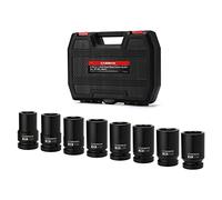 CASOMAN 8 Pieces 1-Inch Drive Deep Impact Socket Set, CR-MO, Metric, 6-Point, Heavy Duty Wheel Impact Socket Set