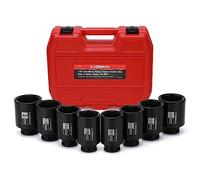 CASOMAN 8PCS 1/2" Dr. Deep Impact Socket Set-SAE, 1-9/16" to 2", 6-Point, Spindle Axle Nut Impact Socket Set, CR-MO, Impact Grade