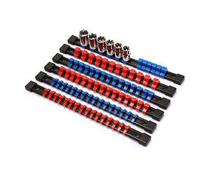 CASOMAN ABS Socket Organizer, 6PCS, 1/4-Inch, 3/8-Inch, 1/2-Inch, Premium Quality, Blue & Red Rails
