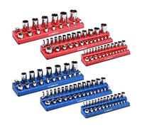 CASOMAN Magnetic Socket Organizer, 6 Piece Socket Holder Kit, 1/2-inch, 3/8-inch, 1/4-inch Drive, Holds 143 SAE&Metric Sockets, Red & Blue, Professional Quality Tools Organizer