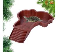 CASOME Basking platform for aquatic turtles, Reptile Hide Resting Step Ledge, Turtle Waterer, Turtle Pool Feeder, Turtle Pond Water Dish with Ramp, Reptile Water Bowl with Ladder(Red)