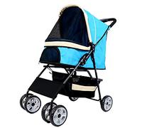 CASOTA Pet Travel Stroller Dog Cat Travel Folding Pet Stroller Storage Brake Mesh Window for Small Medium Dog 4 Wheel