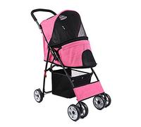 CASOTA Pet Travel Stroller Dog Trolley Shockproof Folding Stroller 4-Wheeled Trolley,Pink
