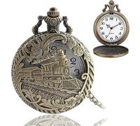 CASOTA Vintage Quartz Pocket Watch 3D Steam Train Pocket Watch Classical Sculptured Quartz with Short Chain for Men Women, Gift Birthday Anniversary Day Christmas Fathers