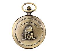 CASOTA Vintage Quartz Pocket Watch to My Son Lion Engraved Bronze Roman Dial