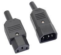 Casoter 1-Pair IEC320 C13 Female C14 Male Power Socket Connectors, AC 250V 10A 3-Pins Terminals Panel Mount Inline Adapter Plug & Socket Black