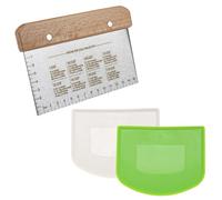 Casoter Professional Dough Scraper Set, 3-Piece, Stainless Steel with Wooden Handle and Measurement Scale and Flexible Bowl Scraper for Baking