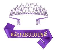 Casoty Purple 65th Birthday Sash and Tiara - Fabulous 65 Decorations and Party Supplies