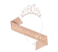 Casoty Rose Gold 80th Birthday Sash and Tiara for Women, 60th Birthday Decorations for Women, 80 and Fabulous Sash and Crown Set, Womens 80th Birthday Gifts