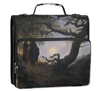 Caspar David Friedrich Man Woman Moon 1 1/2 Inch 3 Ring Binders D Ring Zip up Binder Organizer Keeper Binder Bag with Strap for School Custom Storage Portfolio Case with Handle