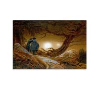 Caspar David Friedrich Painter Works《Two Men Contemplating The Moon》2 Posters Canvas Art And Wall Art Picture Print Modern Family Bedroom Decors 08x12inch(20x30cm)