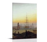 Caspar David Friedrich Paintings Wall Art Poster Prints The Port of Greifswald Wall Art Painting Canvas Gift Living Room Prints Bedroom Decor Artworks Frame 12x18inch(30x45cm)
