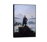 Caspar David Friedrich Poster Wanderer Above The Sea Of Fog Above Landscape Print on canvas Painting Romantic Period Cool Wall Art 75x50cm(30x20in) Black Framed