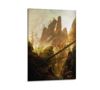 Caspar David Friedrich Poster Work《Rocky Landscape in The Elbe Sandstone Mountains》 Decorative Painting Canvas Wall Art Living Rooms Bedroom Painting 24x36inch(60x90cm)