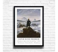 Caspar David Friedrich - Wanderer Above the Sea of Fog Poster print, Famous classic paintings, Iconic painters art work, A4 A3 Decoration Wall Art Deco, Frame options available (A4 Framed (Black))