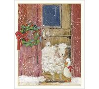 Caspari 5 x Christmas Greeting Cards Notelets & envelopes - Animals in the Barn - 96mm x 120mm