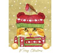 Caspari 5 x Christmas Greeting Cards Notelets & envelopes - Cat in a Hat - 96mm x 120mm