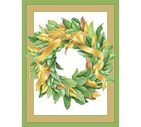 Caspari 5 x Christmas Greeting Cards Notelets & envelopes - Magnolia Leaf Wreath - 118mm x 153mm