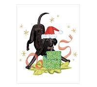 Caspari Black Lab with Gift by Masaki Ryo Christmas Cards 96mm x 120mm 5 in a pack