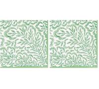 Caspari Block Print Leaves Paper Dinner Napkins in Green, 20 Per Package (Pack of 2)