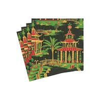 Caspari Christmas Pagodas Paper Cocktail Napkins in Black - 20 Per Package