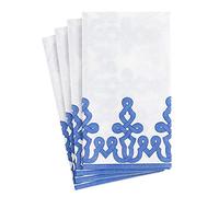 Caspari Dessin Passementerie Disposable Paper Linen Bathroom Guest Towel Napkins in Riviera Blue - 12 Count