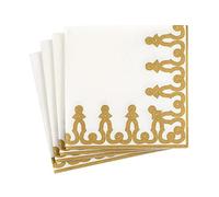 Caspari Dessin Passementerie Paper Linen Cocktail Napkins in Gold - 15 Per Package