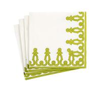 Caspari Dessin Passementerie Paper Linen Cocktail Napkins in Moss Green - 15 Per Package