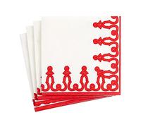Caspari Dessin Passementerie Paper Linen Cocktail Napkins in Red - 15 Per Package