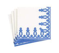 Caspari Dessin Passementerie Paper Linen Cocktail Napkins in Riviera Blue - 15 Count
