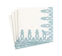 Caspari Dessin Passementerie Paper Linen Cocktail Napkins in Stone Blue - 15 Count