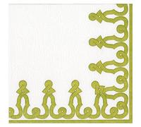 Caspari Dessin Passementerie Paper Linen Dinner Napkins in Moss Green - 12 Per Package