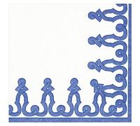 Caspari Dessin Passementerie Paper Linen Dinner Napkins in Riviera Blue - 12 Count