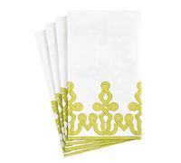 Caspari Dessin Passementerie Paper Linen Guest Towel Napkins in Moss Greens - 12 Per Package