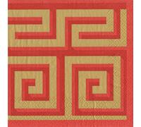 Caspari Greek Meander red Gold Grecian tiling pattern Luncheon Paper Table Napkins 20 in a pack 33cm square
