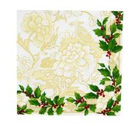 Caspari Holly Ceramic Ivory & Gold Luncheon Napkins - 20 Per Package