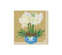 Caspari Potted Amaryllis Paper Cocktail Napkins in Gold - 20 Per Package