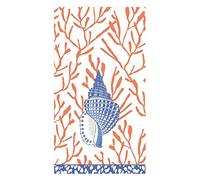 Caspari Shell Toile Guest Towel Napkins in Coral & Blue - 15 Per Package