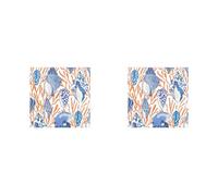 Caspari Shell Toile Paper Cocktail Napkins in Coral & Blue - 20 Per Box (Pack of 2)